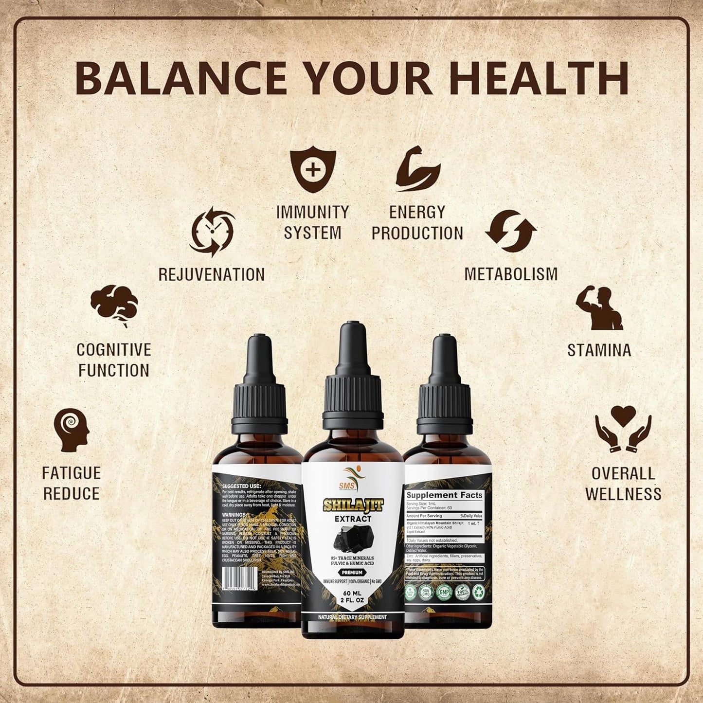 Shilajit Pure Himalayan Drops with 40% Fulvic Acid, High Trace Minerals, No Fillers, Made in USA | Herbal Vegan Supplement