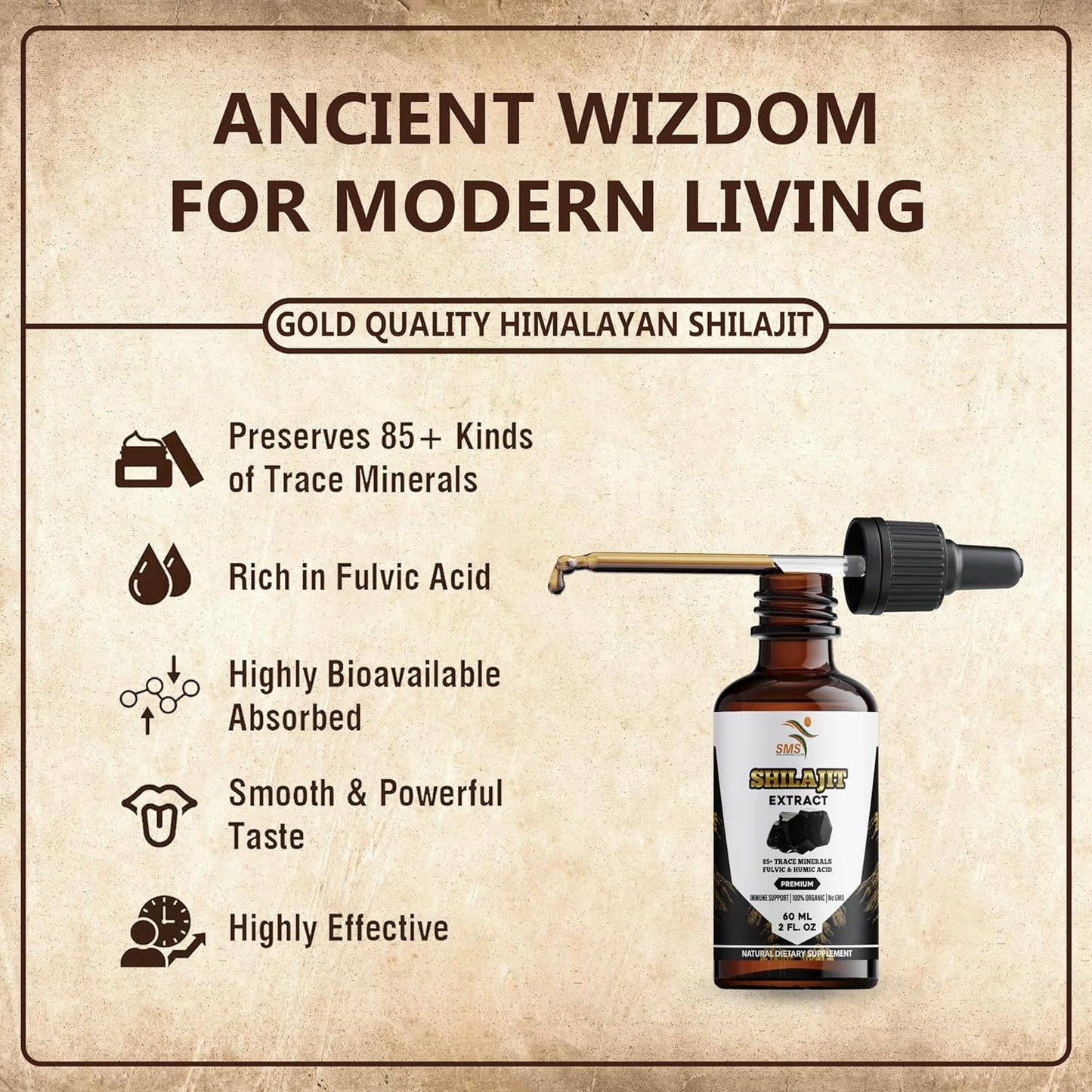 Shilajit Pure Himalayan Drops with 40% Fulvic Acid, High Trace Minerals, No Fillers, Made in USA | Herbal Vegan Supplement