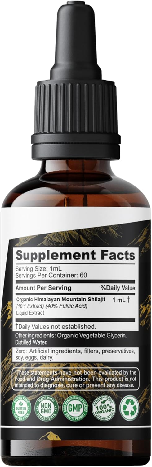 Shilajit Pure Himalayan Drops with 40% Fulvic Acid, High Trace Minerals, No Fillers, Made in USA | Herbal Vegan Supplement