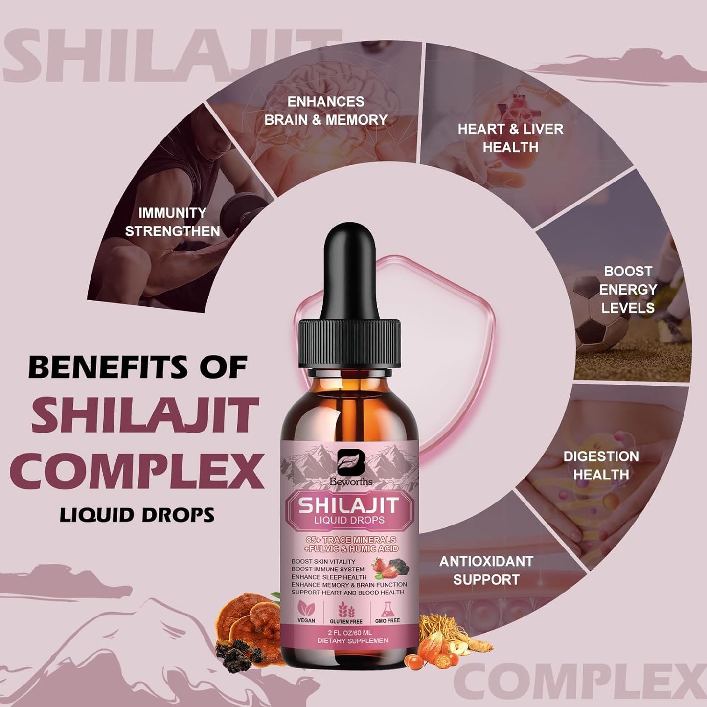 Shilajit Resin Liquid Drops with Ashwagandha for Men and Women by B BEWORTHS