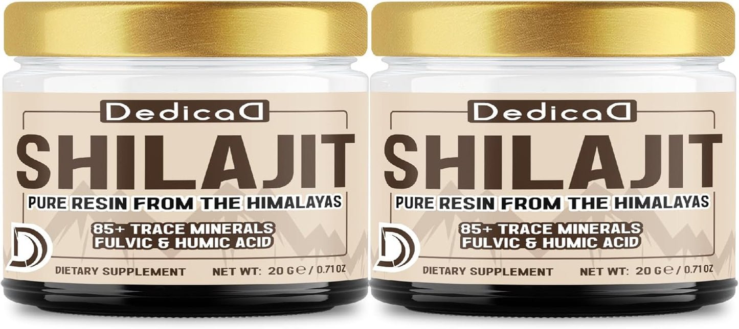 Shilajit Resin Supplement 2 Pack - Pure Himalayan Organic Resin with Fulvic, Humic Acid & 85+ Trace Minerals - Body, Heart, Brain, Immune Support