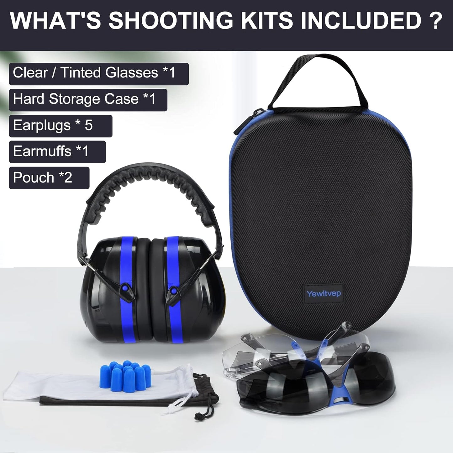 Shooting Range Ear Protection Kit with Earmuffs, Safety Glasses, Earplugs, and Case
