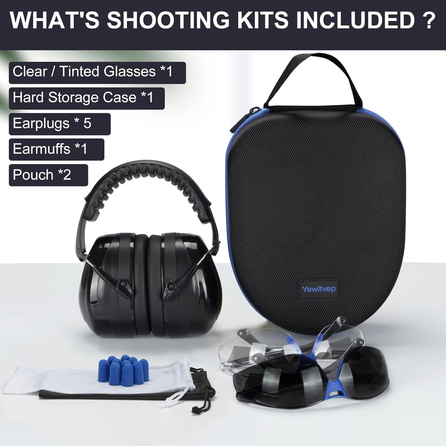 Shooting Range Ear Protection Set with Earmuffs, Safety Glasses, Earplugs, and Storage Case