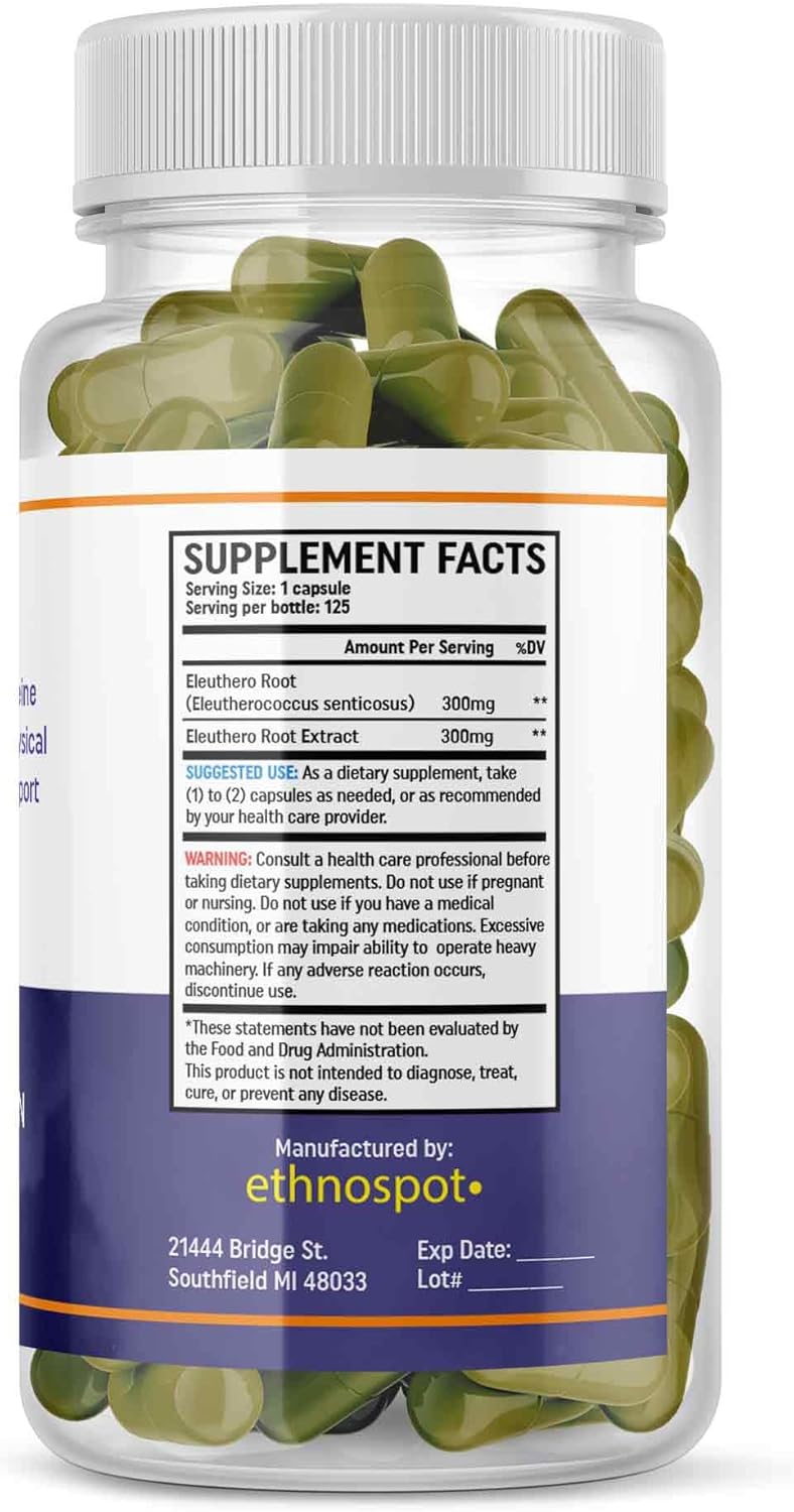 Siberian Ginseng Capsules - Boost Physical Stamina & Mental Alertness - Immune System Support - All Natural - 125 Vegan Capsules