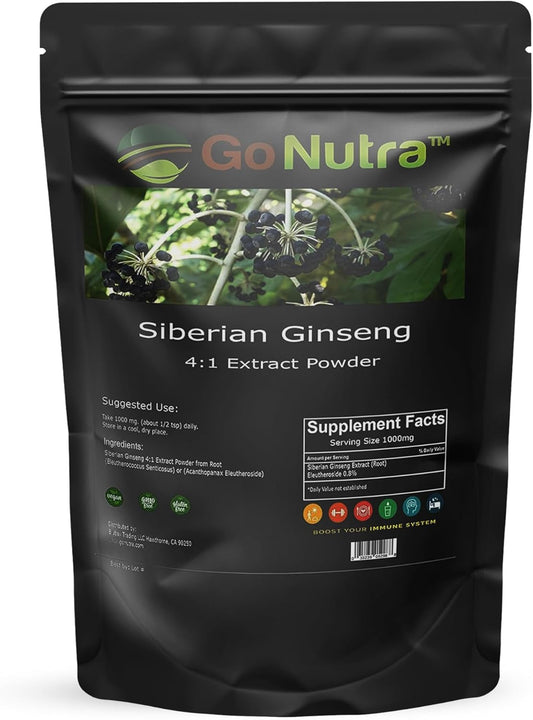 Siberian Ginseng Powder 4:1 Extract - 4oz Non-GMO Eleuthero Root Extract - 4X Strength
