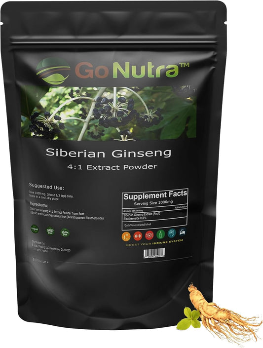 Siberian Ginseng Powder 4:1 Extract - 4x Strength, Non-GMO, 1lb (16 oz) - Eleuthero Root