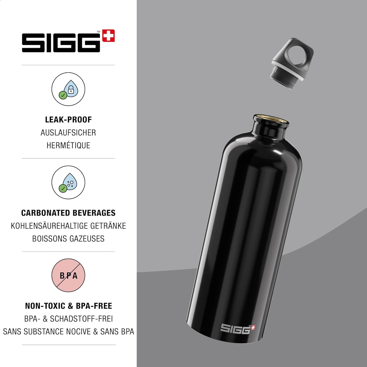 SIGG Traveller Aluminum Water Bottle - Made in Switzerland - Ideal for Carbonated Drinks - Recycled Materials - BPA-Free - 20Oz / 34Oz