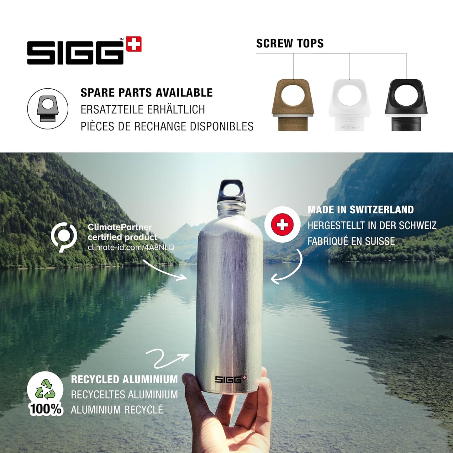 SIGG Traveller Aluminum Water Bottle - Made in Switzerland - Ideal for Carbonated Drinks - Recycled Materials - BPA-Free - 20Oz / 34Oz