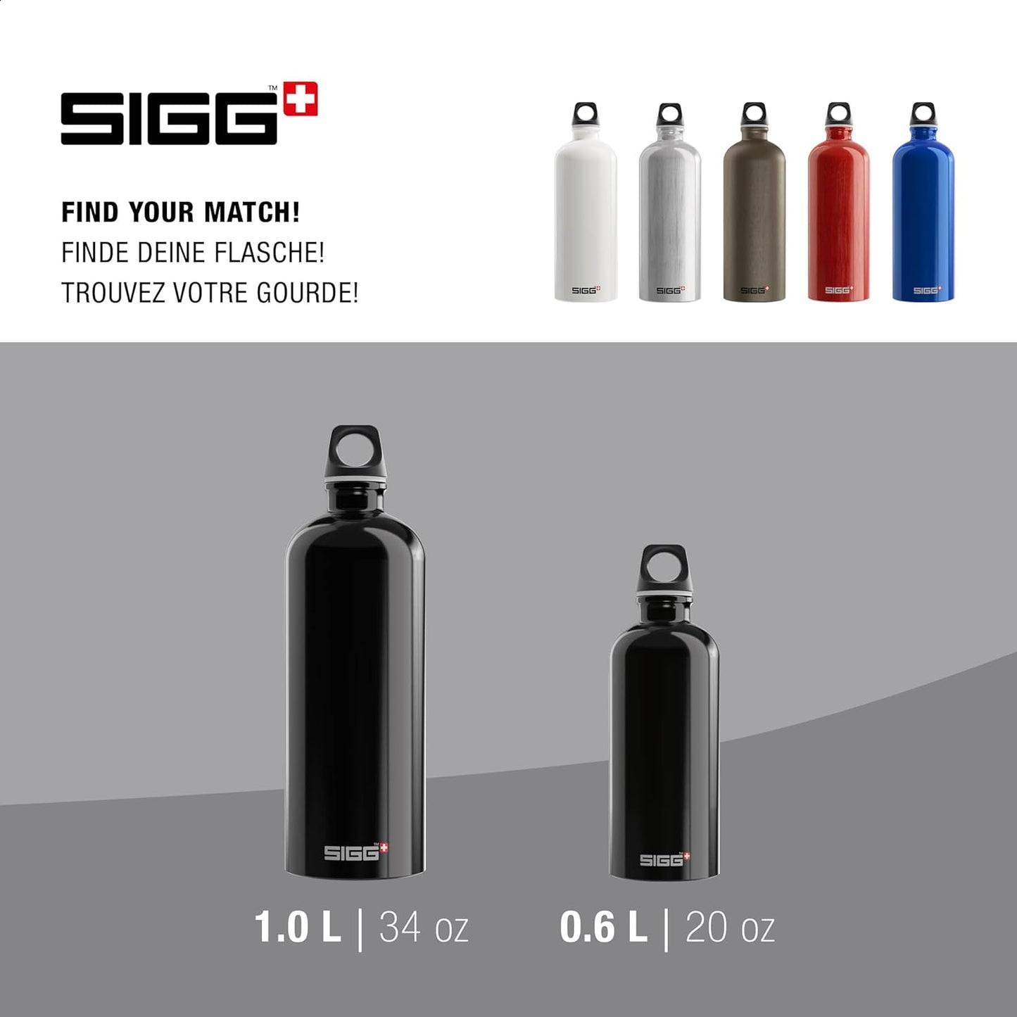 SIGG Traveller Aluminum Water Bottle - Made in Switzerland - Ideal for Carbonated Drinks - Recycled Materials - BPA-Free - 20Oz / 34Oz