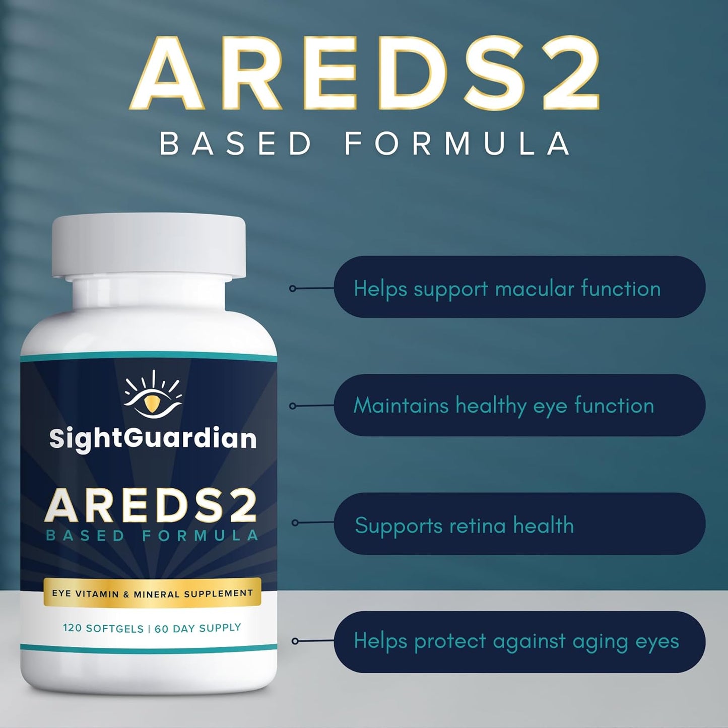Sight Guardian AREDS2 Eye Vitamin-Mineral Supplement (120 ct.) - Eye Vision Support with Low Zinc Formula - 60 Day Supply