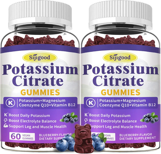 Sijigood Potassium Citrate Gummies 120 Count - Vegan Muscle Health & Leg Cramp Relief Supplement, Blueberry Flavor, Non-GMO & Gluten-Free