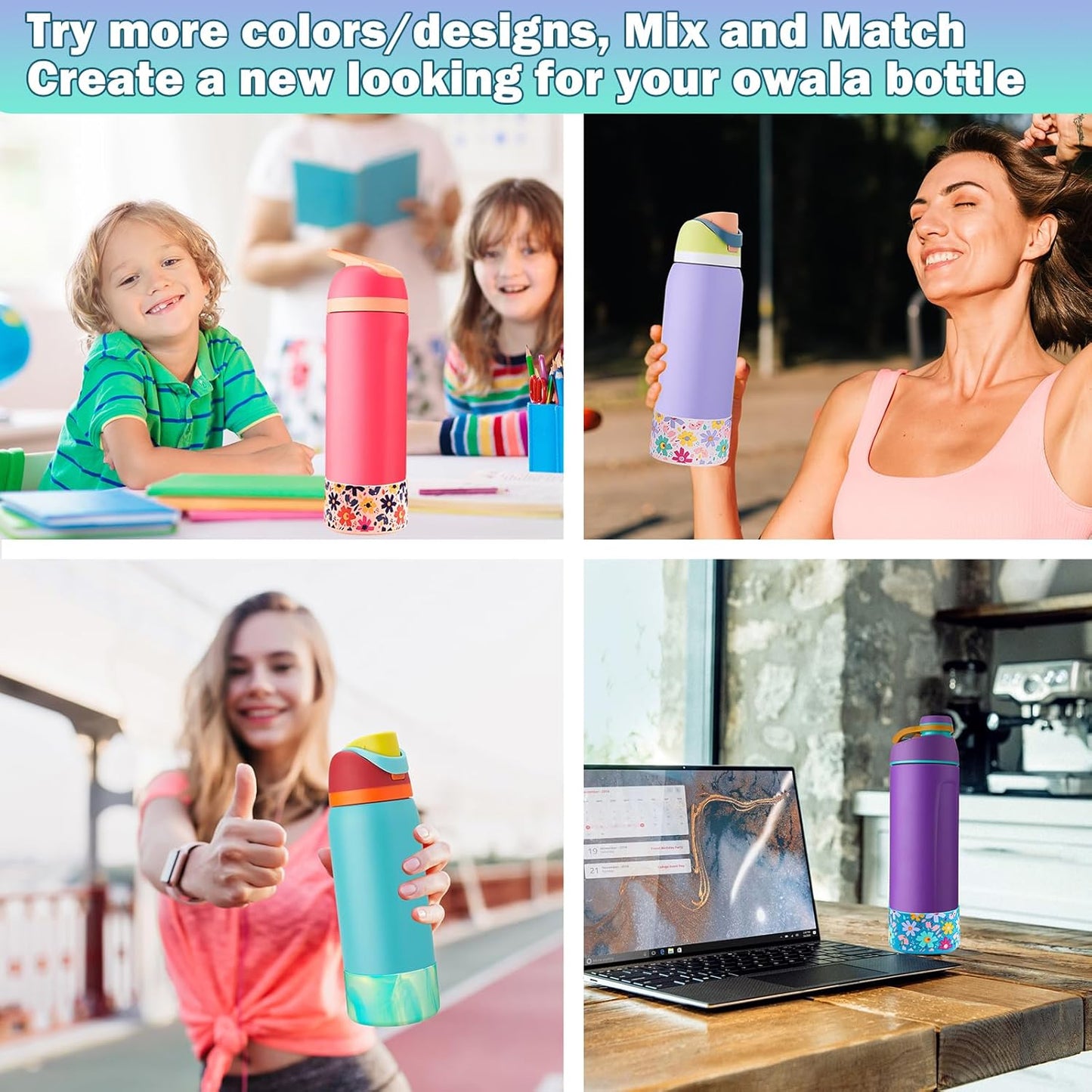 Silicone Boot for Owala Flask Water Bottle 2PCS - Anti-Slip Protective Sleeve - BPA-Free Bottom Base - Fits 24oz, 32oz, 40oz - Owala Twist, FreeSip, Flip Stainless Steel Bottle