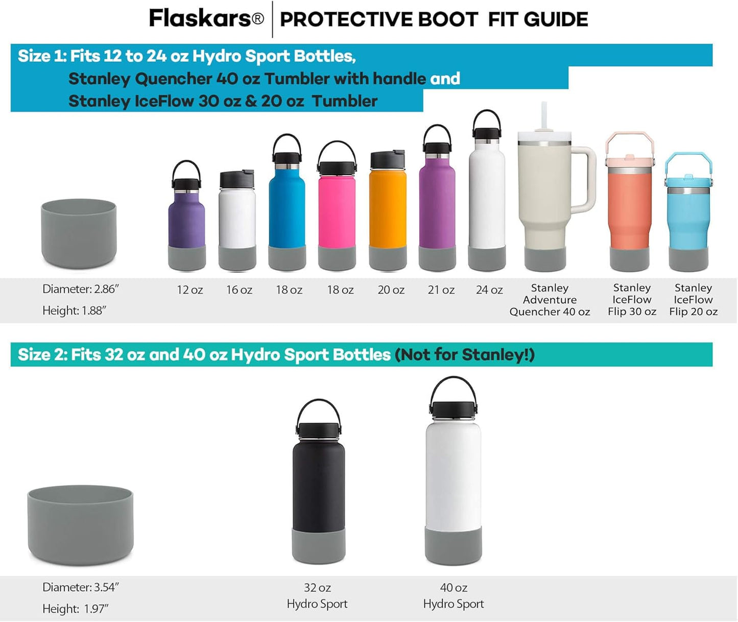 Silicone Boot Sleeve for Hydroflask Water Bottles - Anti-Slip Protective Cover for 12oz to 40oz Sizes