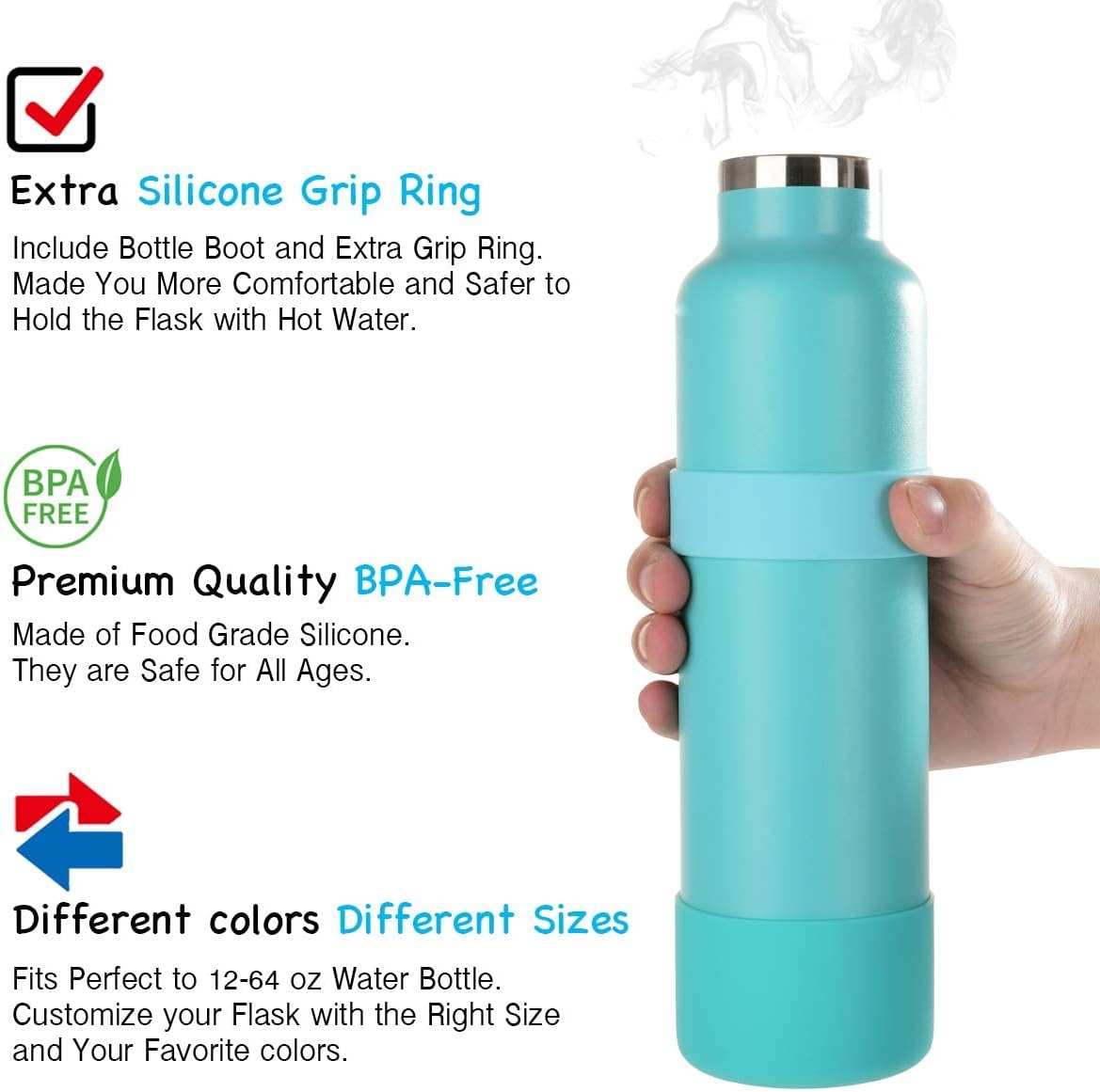 Silicone Water Bottle Boot for Hydro Flask - Double Protection & Anti-Slip - 3 Sizes
