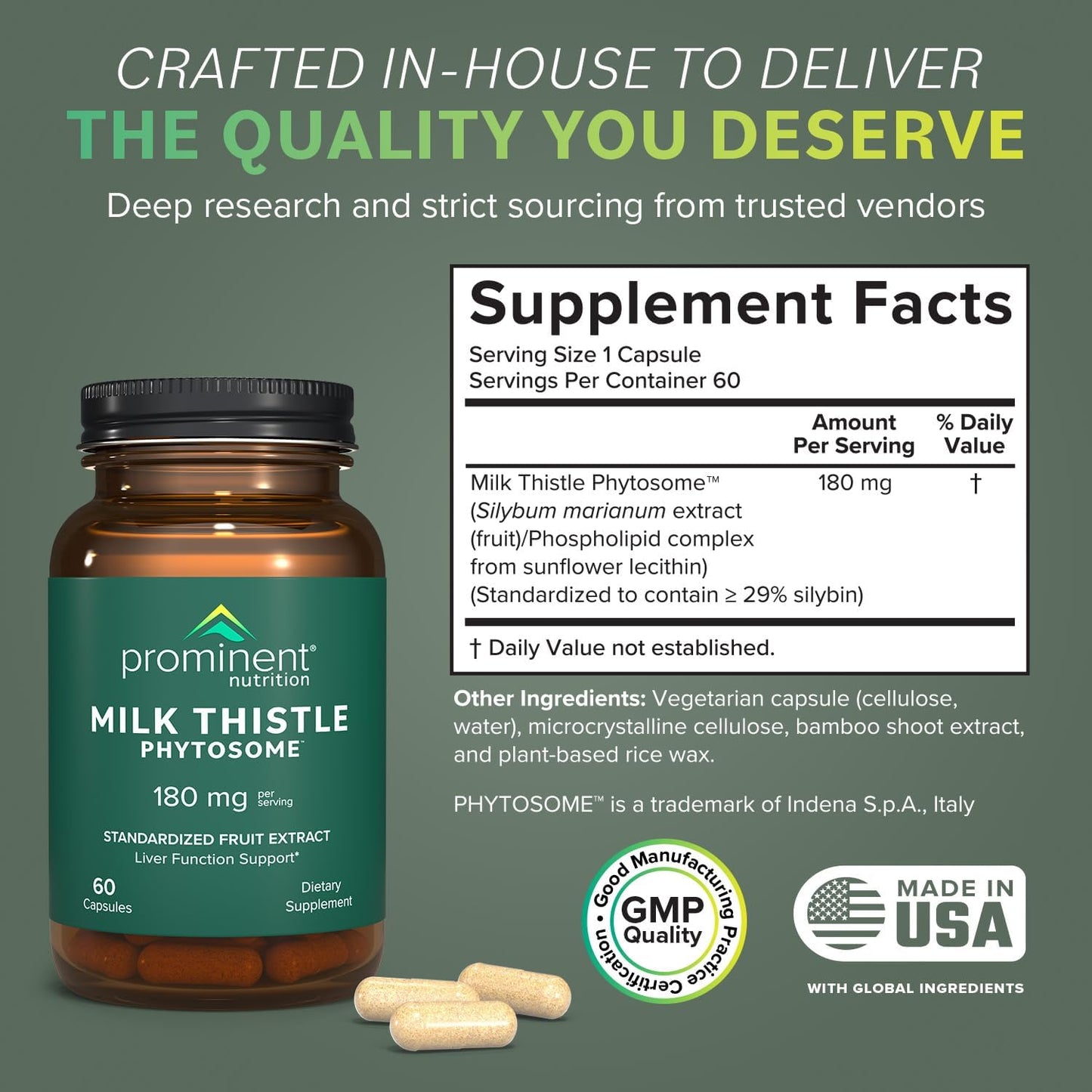 Siliphos Milk Thistle Extract Capsules - Liver Function Support, Detox & Cleanse - 180mg, 60 ct - Prominent Nutrition