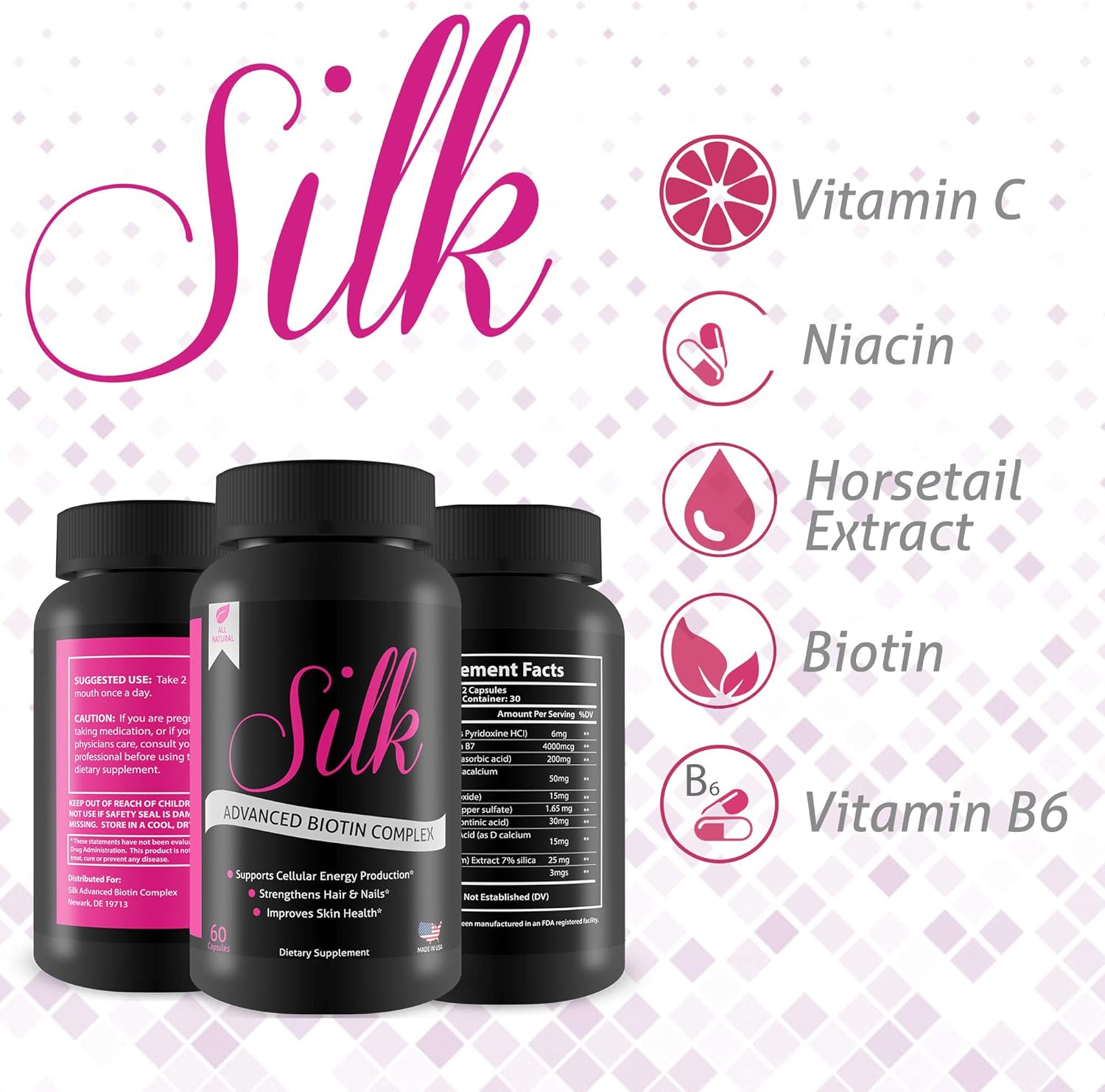 Silk Advanced Biotin Complex for Stronger Hair, Healthier Skin, and Ultimate Nail Strength