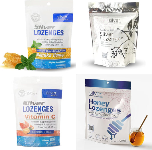 Silver Biotics Lozenges: Immune Support with 60ppm SilverSol - 21 Count (4 Flavor Bundle)