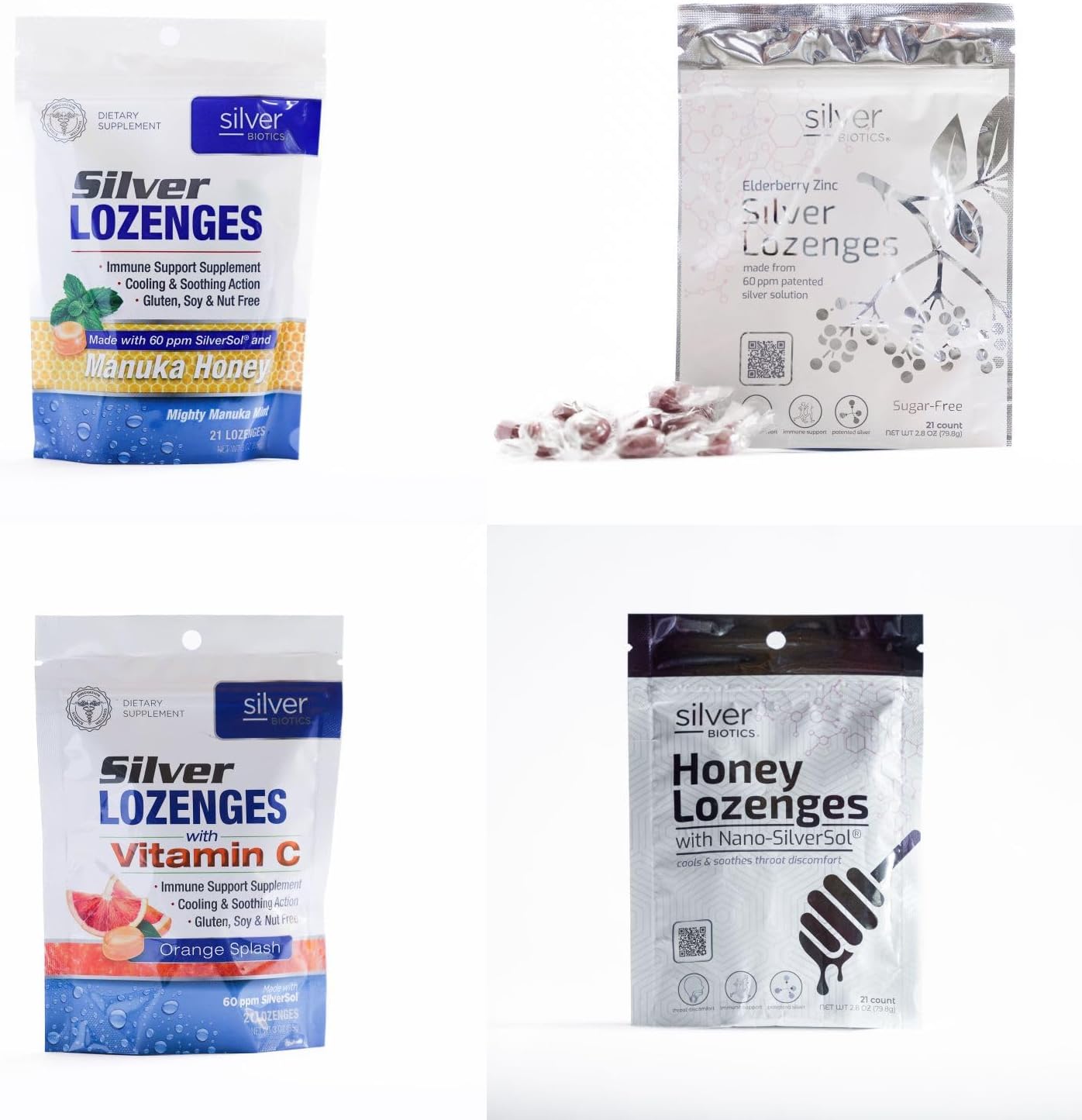 Silver Biotics Lozenges: Immune Support with 60ppm SilverSol - 21 Count (4 Flavor Bundle)
