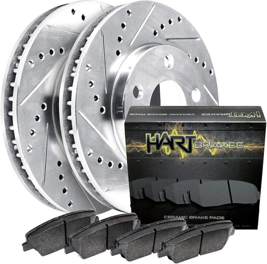 Silver Drilled Slotted Rear Brake Rotors with Ceramic Pads for 2011-2018 Porsche Cayenne by Hart Brakes