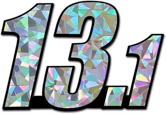 Silver Reflective Elektroplate 13.1 Half Marathon Decal Sticker - Universal Fit, Weatherproof, Automotive Grade, 2.25" x 3.25