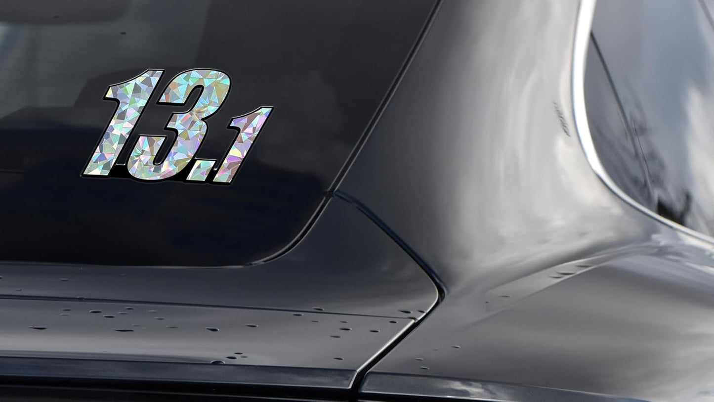 Silver Reflective Elektroplate 13.1 Half Marathon Decal Sticker - Universal Fit, Weatherproof, Automotive Grade, 2.25" x 3.25