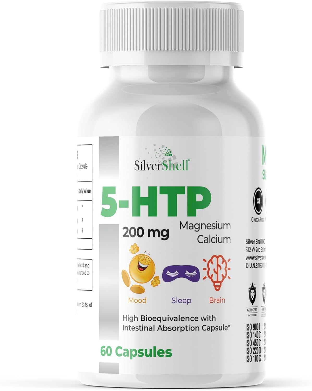 SilverShell 5-HTP 200 MG with Calcium and Magnesium - Mood, Sleep, and Brain Support - 60 Capsules