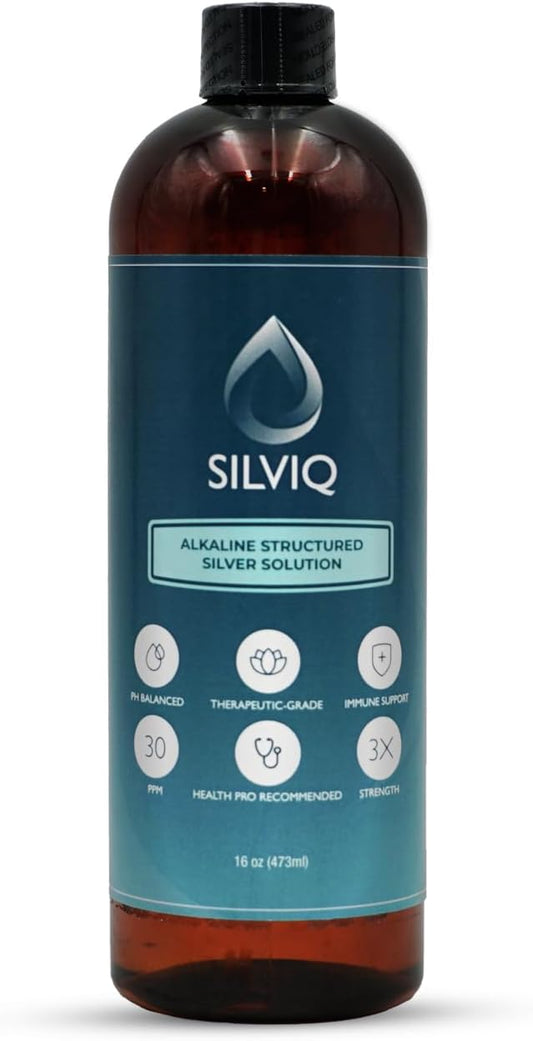 SILVIQ Structured Silver Water 30PPM - Alkaline Liquid Supplement for Immune Support & Gut Health - 16 Oz