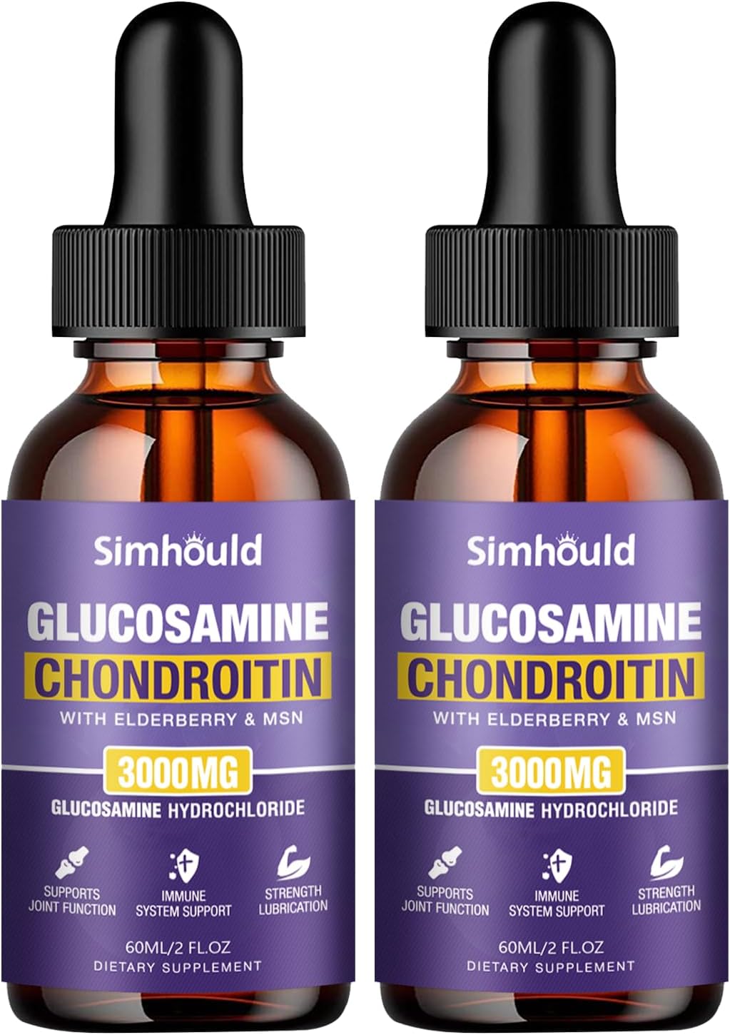 Simhould 2-Pack Glucosamine Chondroitin MSM Drops with Elderberry and Hyaluronic Acid for Joint Support & Immune Boost (4 oz)