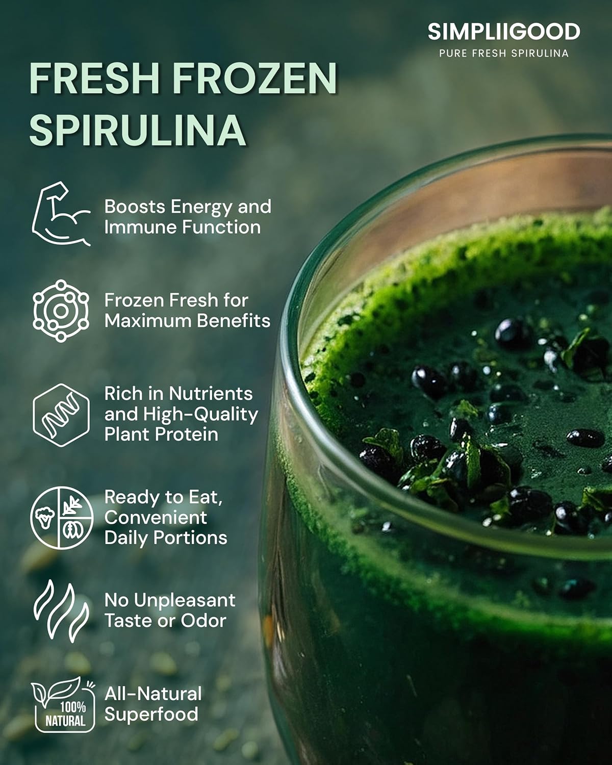 Simpliigood Spirulina Cubes - Vegan, Gluten-Free Superfood Pods for Smoothies - High Protein, Vitamin-Rich Spirulina (560g)