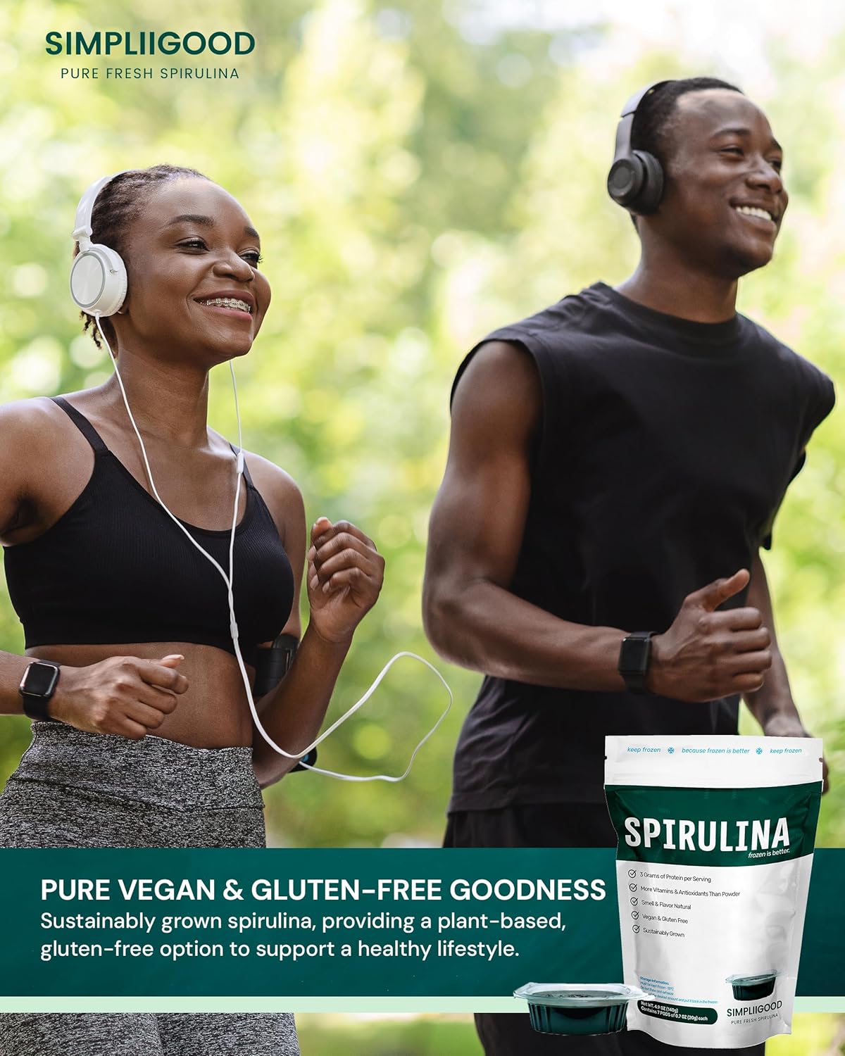 Simpliigood Spirulina Cubes - Vegan, Gluten-Free Superfood Pods for Smoothies - High Protein, Vitamin-Rich Spirulina (560g)