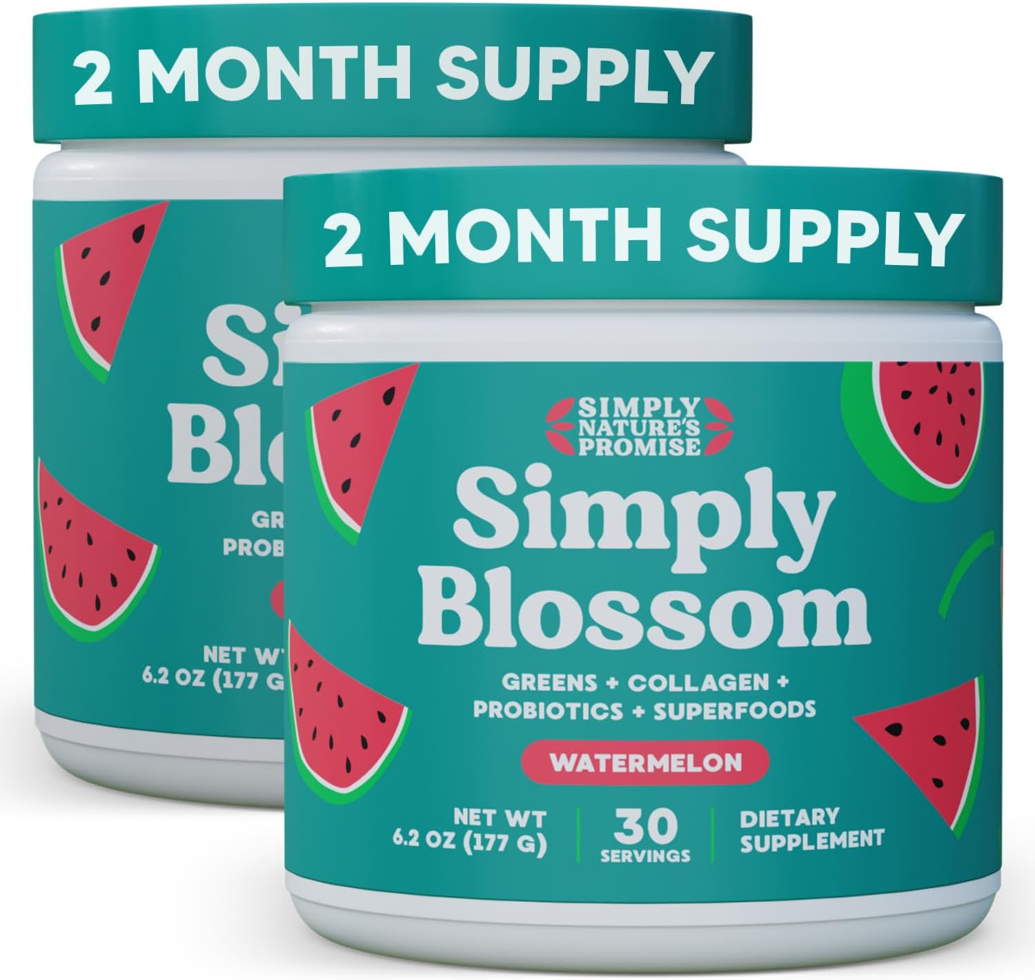 Simply Blossom Nutrition Daily Greens & Superfood Powder with Collagen & Probiotics for Women - Digestive Health & Bloating Relief - Watermelon Flavor - 2 Month Supply