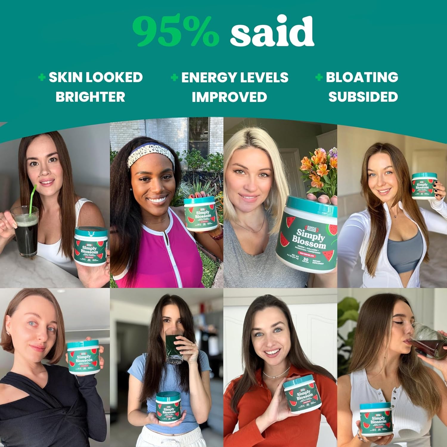 Simply Nature's Promise Daily Greens & Superfood Powder with Collagen, Probiotics - Women's Digestive Health & Bloating Relief - Watermelon Flavor - 30 Day Supply