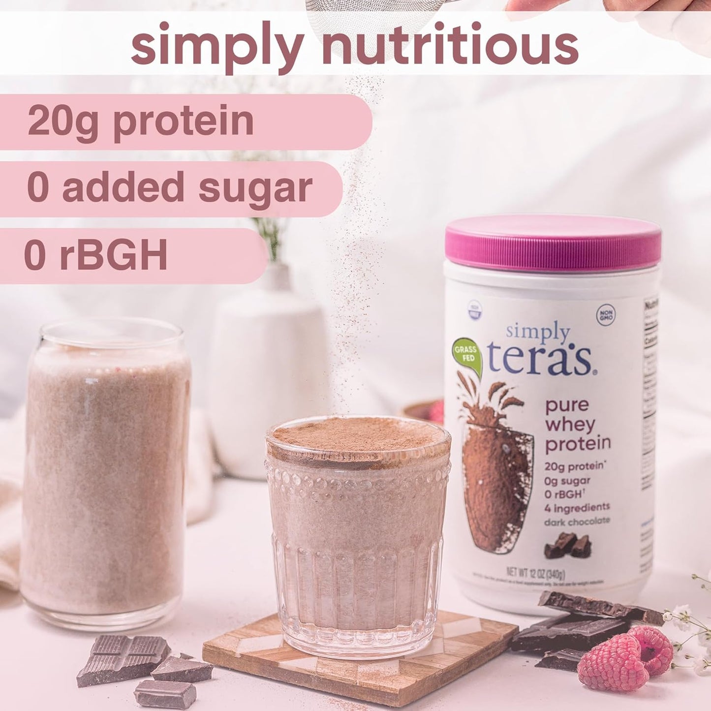 Simply Tera's Pure Whey Protein Powder - Dark Chocolate Flavor