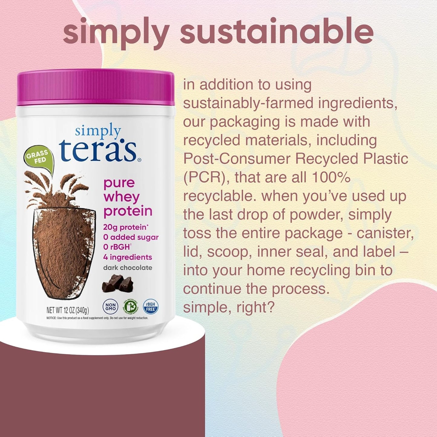 Simply Tera's Pure Whey Protein Powder - Dark Chocolate Flavor