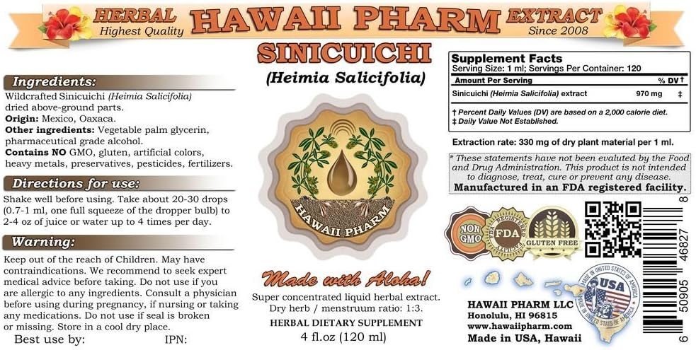 Sinicuichi Liquid Extract Tincture - Herbal Supplement by Hawaii Pharm - Made in USA - 16 fl.oz