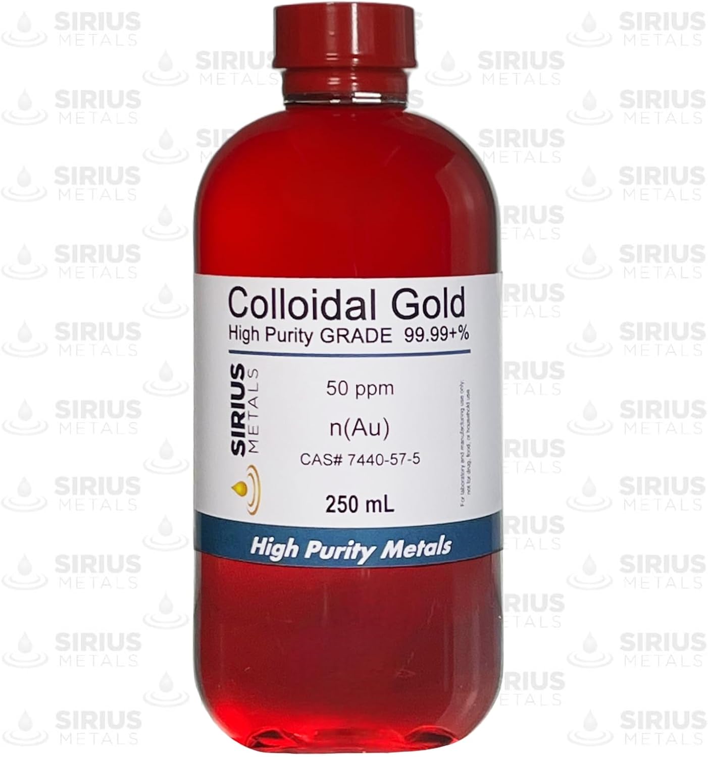 Sirius Metals 50 ppm True Colloidal Gold - High Purity - 250 mL Bottle - BPA-Free - Pack of 1