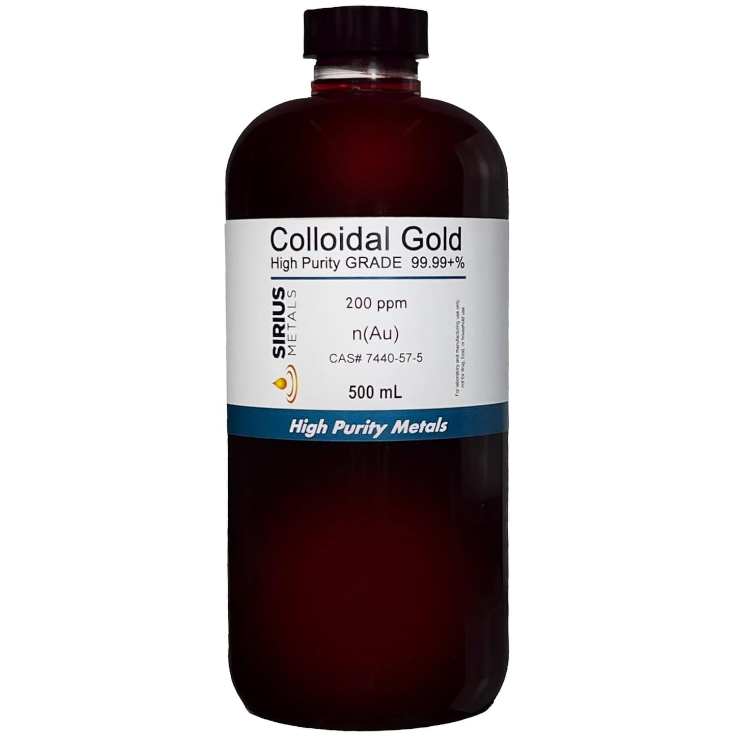 Sirius Metals 99.99% Pure True Colloidal Gold 200 ppm - 500 mL (16.9 Fl Oz) - Made in USA - BPA-Free Bottle