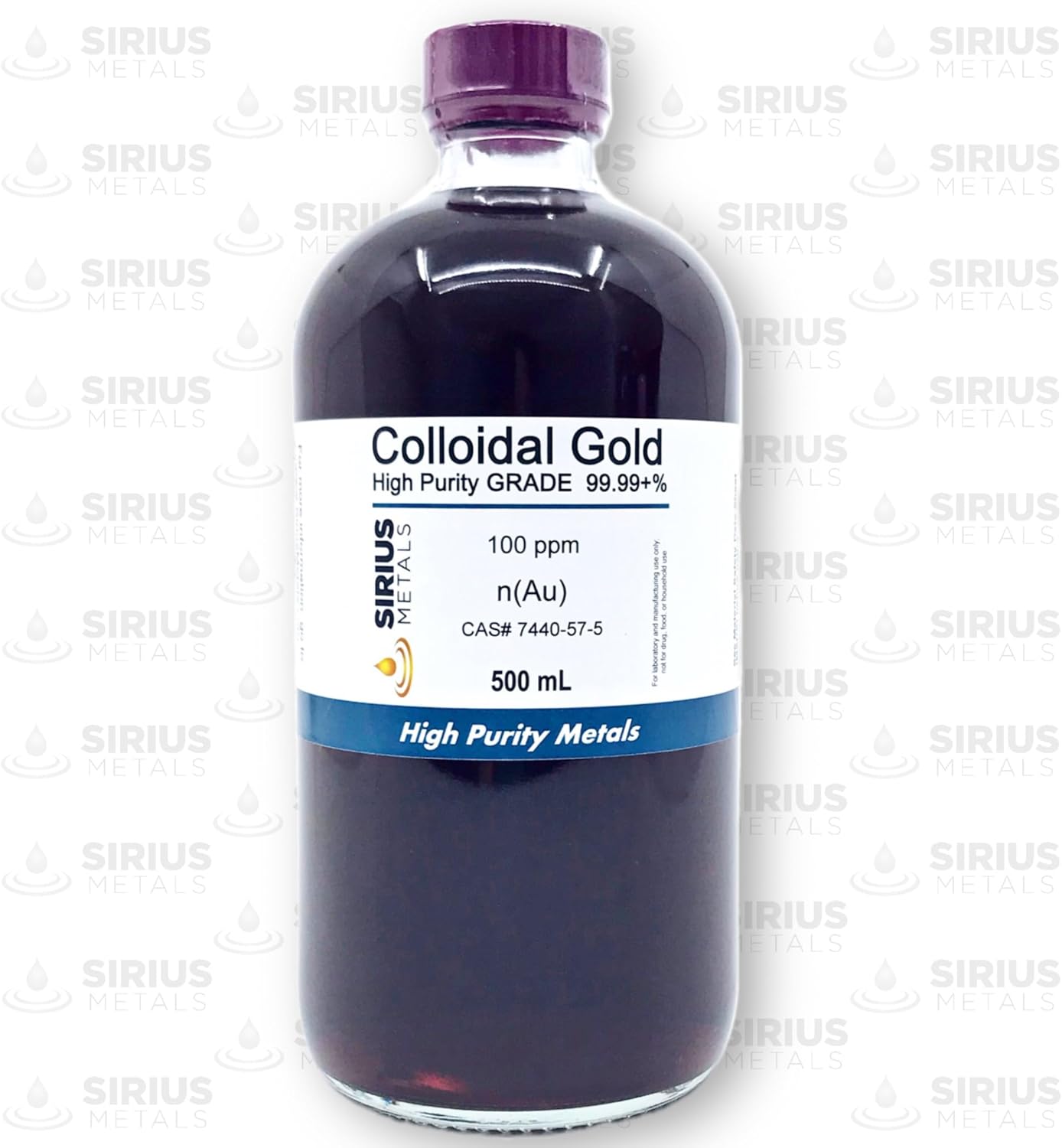 Sirius Metals True Colloidal Gold 100 ppm - High Purity - 500 mL Clear Glass Bottle