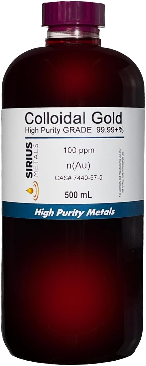Sirius Metals True Colloidal Gold 100 ppm 99.99+% Purity 500 mL Made in USA