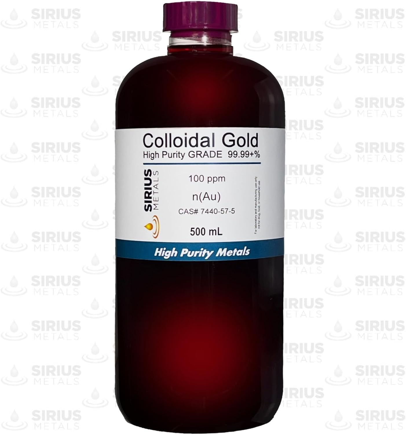 Sirius Metals True Colloidal Gold 100 ppm 99.99+% Purity 500 mL Made in USA