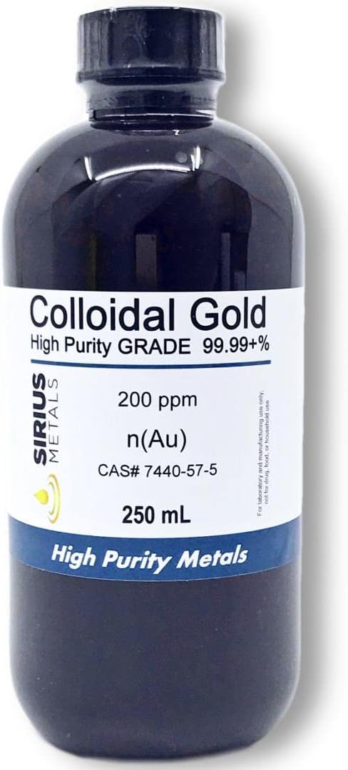Sirius Metals True Colloidal Gold 200 ppm 250 mL Clear BPA-Free Plastic Bottle