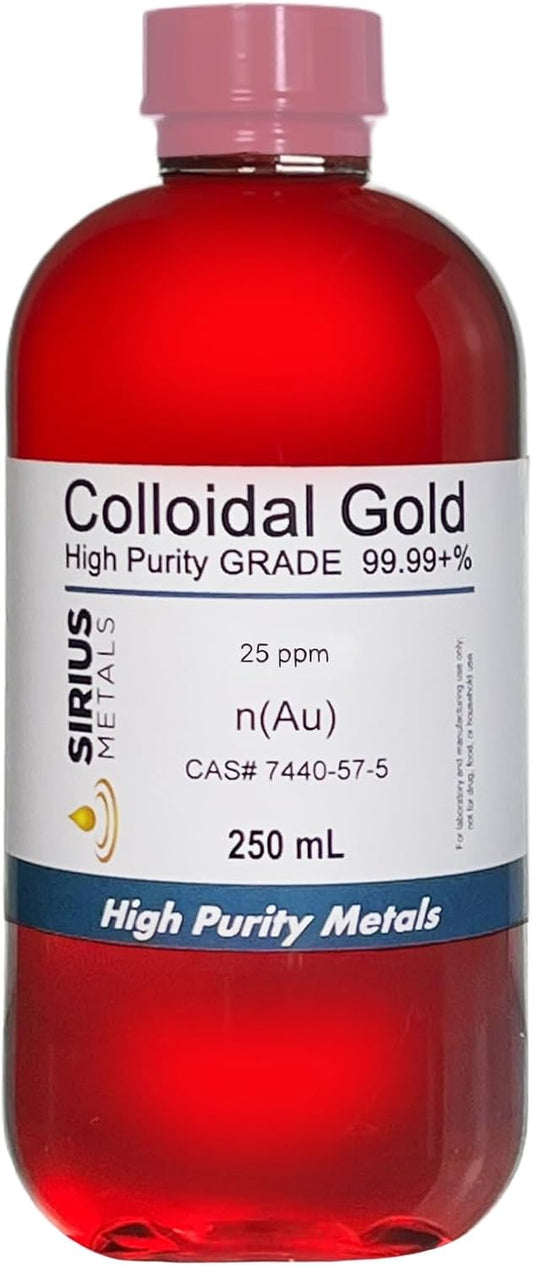 Sirius Metals True Colloidal Gold 25ppm 99.99+% Purity 250mL Made in USA