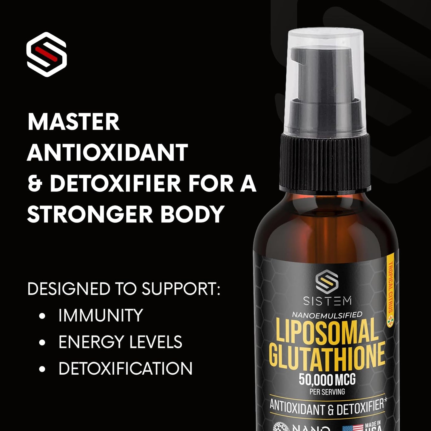 Sistem Liposomal Glutathione & Vitamin C Antioxidant Detox Cleanse - Immune Support Supplement, Tropical Citrus Flavor