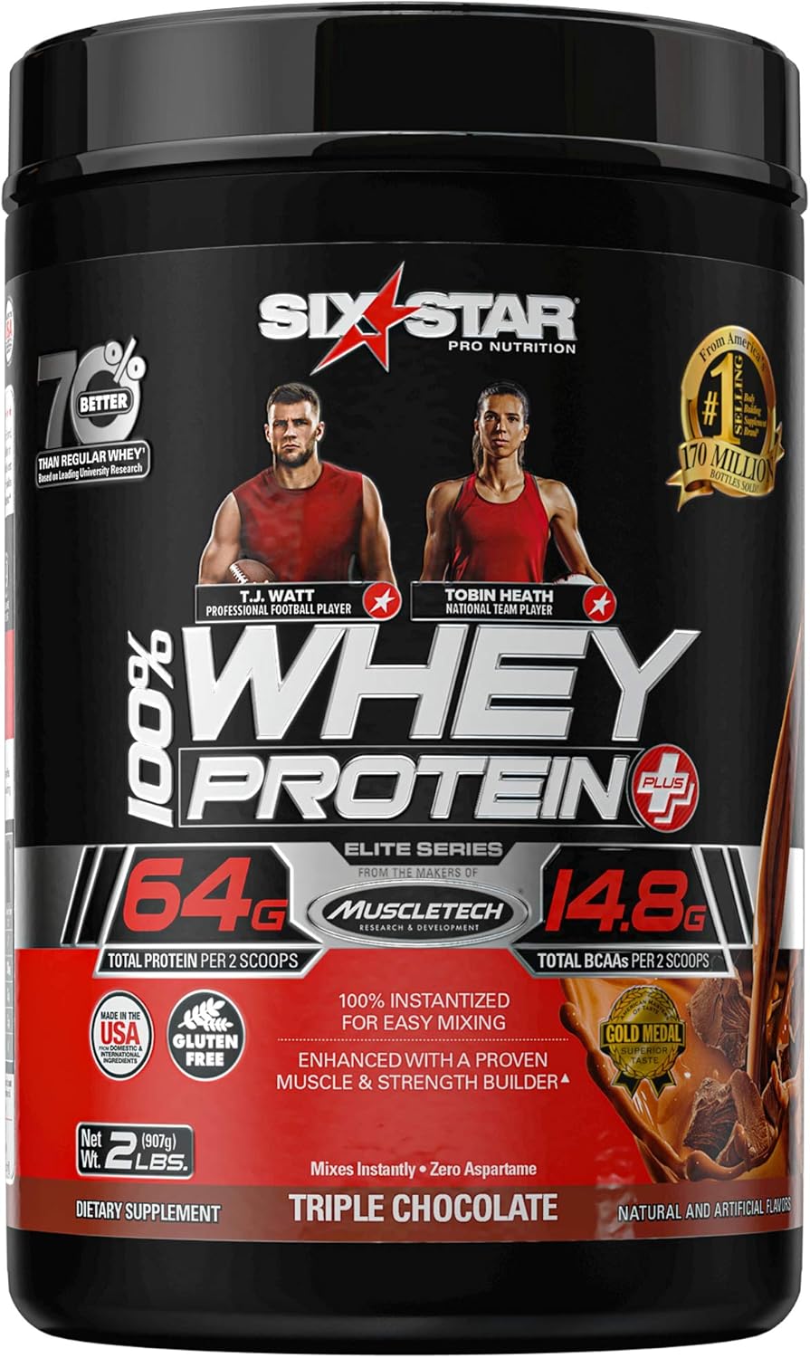 Six Star Whey Protein Plus - Whey Protein Isolate & Peptides for Muscle Gain - Chocolate, 2 lbs - BoostGo Australia