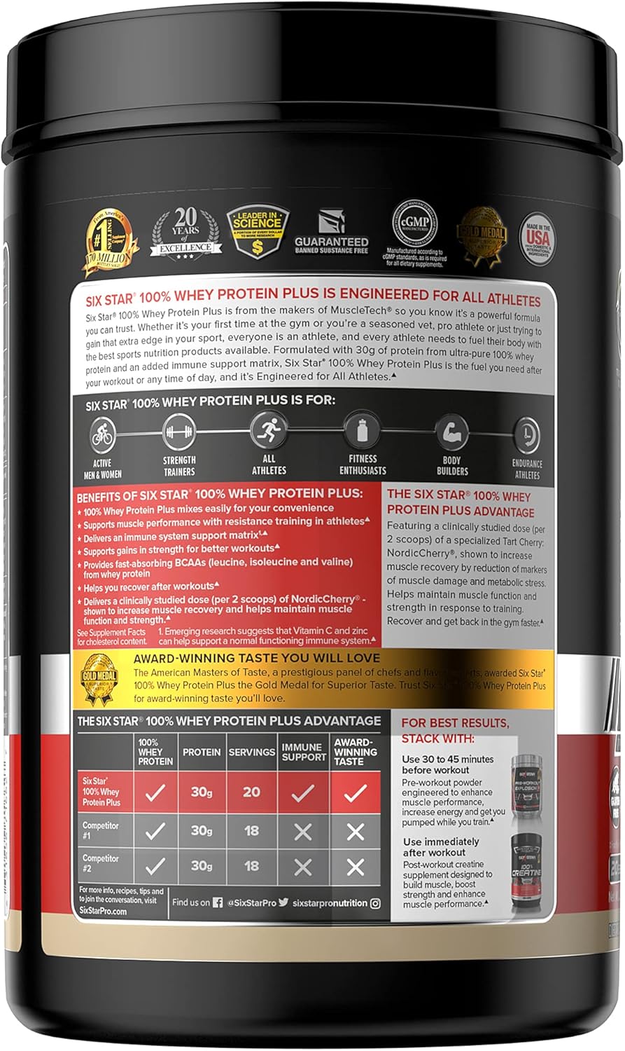 Six Star Whey Protein Plus with Immune Support - Vanilla, 2 lbs - Muscle Building Protein Powder for Lean Muscle Recovery - BoostGo Australia