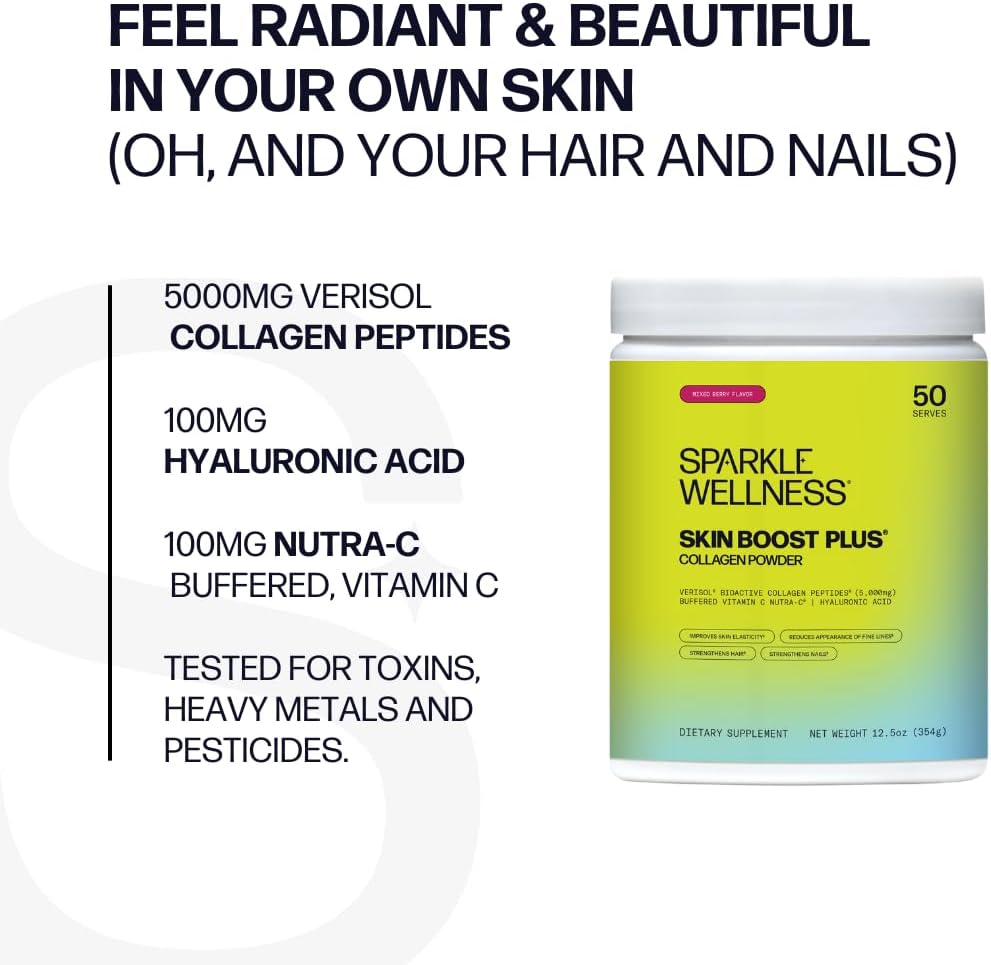 Skin Boost Plus Collagen Powder Supplement with VERISOL Peptides & Vitamin C (Mixed Berry) | Improve Skin Elasticity & Hydration with Hyaluronic Acid | 50 Servings - BoostGo Australia