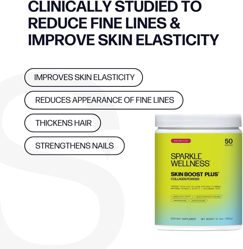 Skin Boost Plus Collagen Powder Supplement with VERISOL Peptides & Vitamin C (Mixed Berry) | Improve Skin Elasticity & Hydration with Hyaluronic Acid | 50 Servings - BoostGo Australia