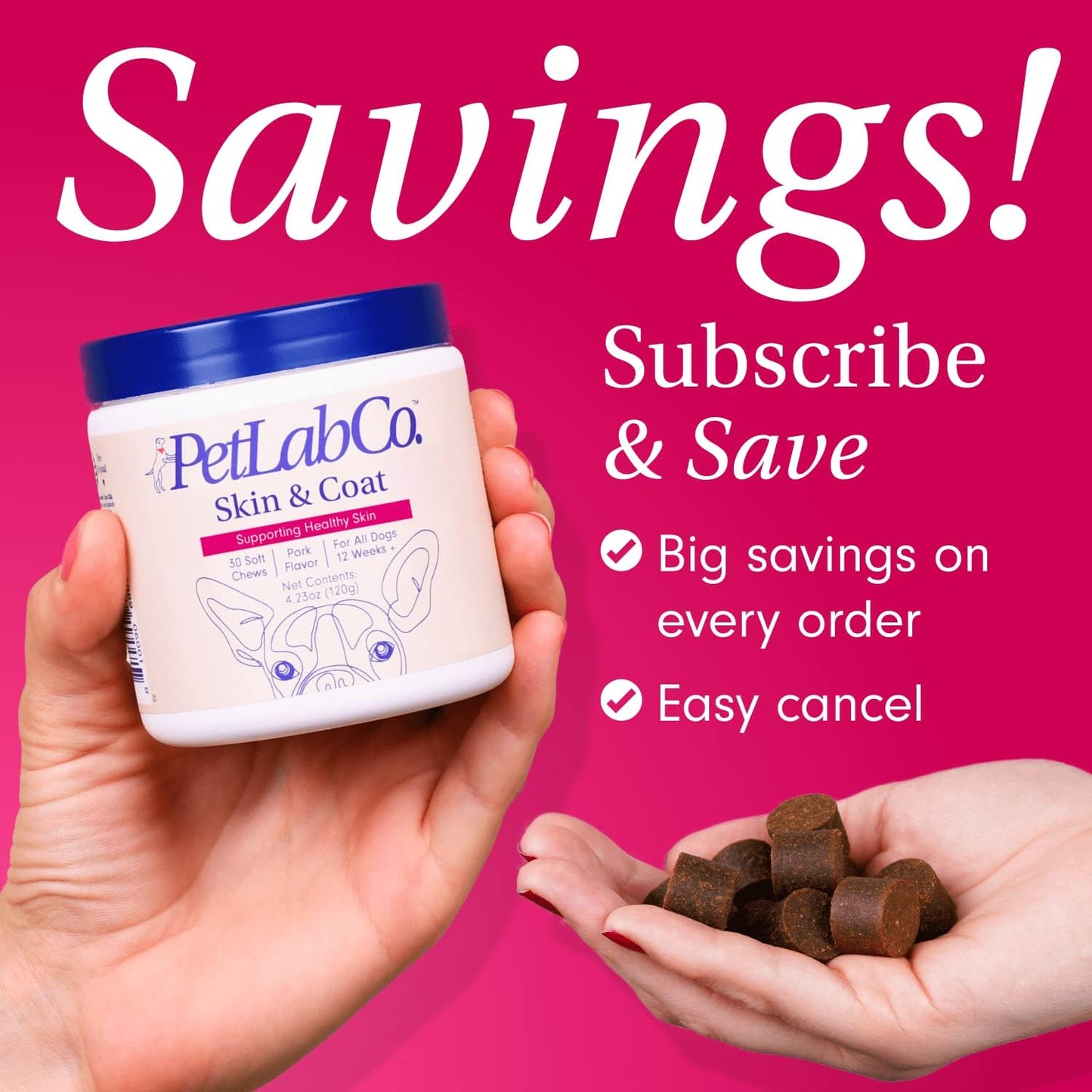 Skin & Coat Chew for Dogs - Improve Scalp and Fur Health with Tasty Chew Packed with Fatty Acids, Vitamins, and Apple Cider Vinegar for Comfort and Healthy Coat