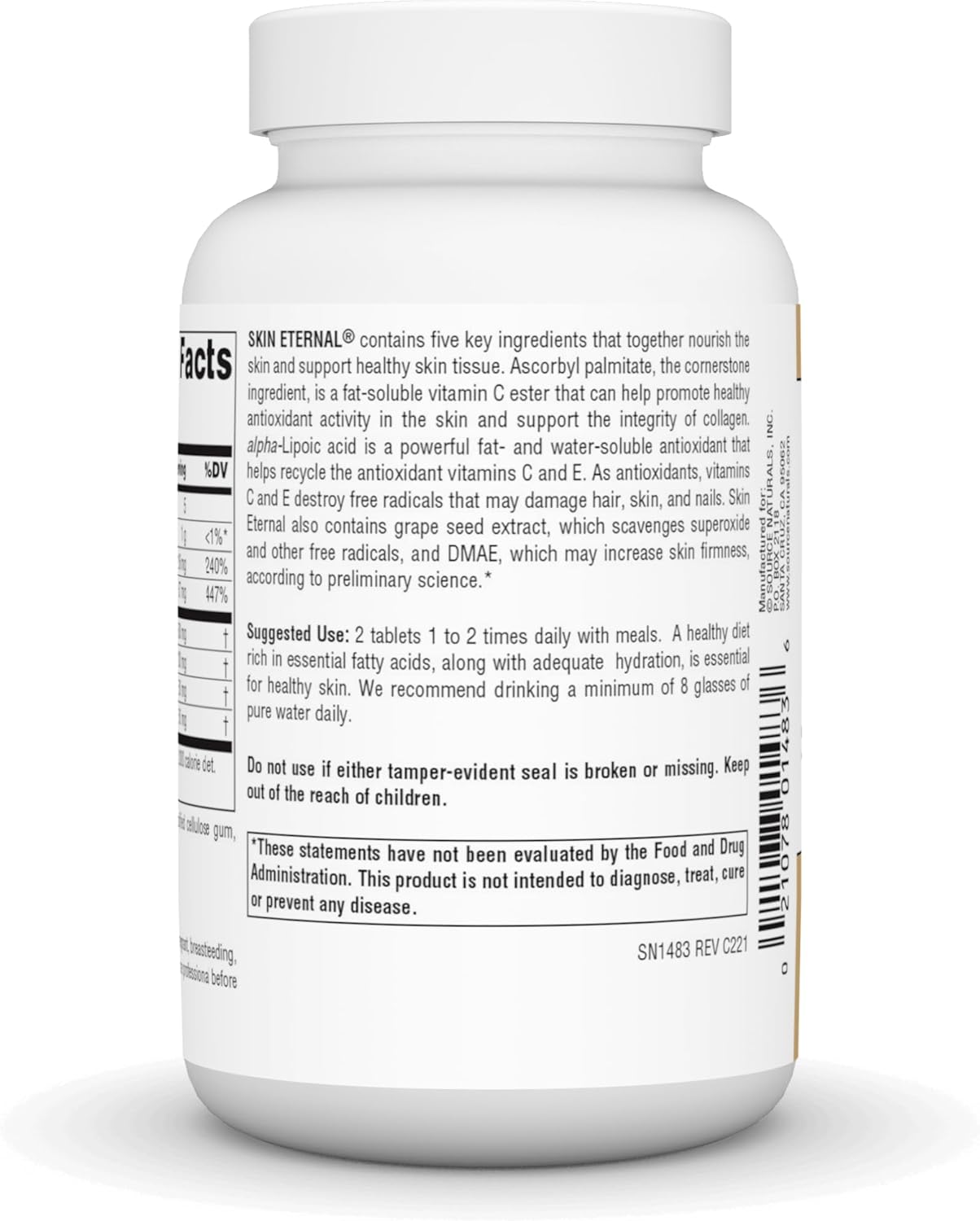 Skin Eternal Tablets with DMAE, Lipoic Acid, and C Ester for Healthy Skin - 120 Tablets