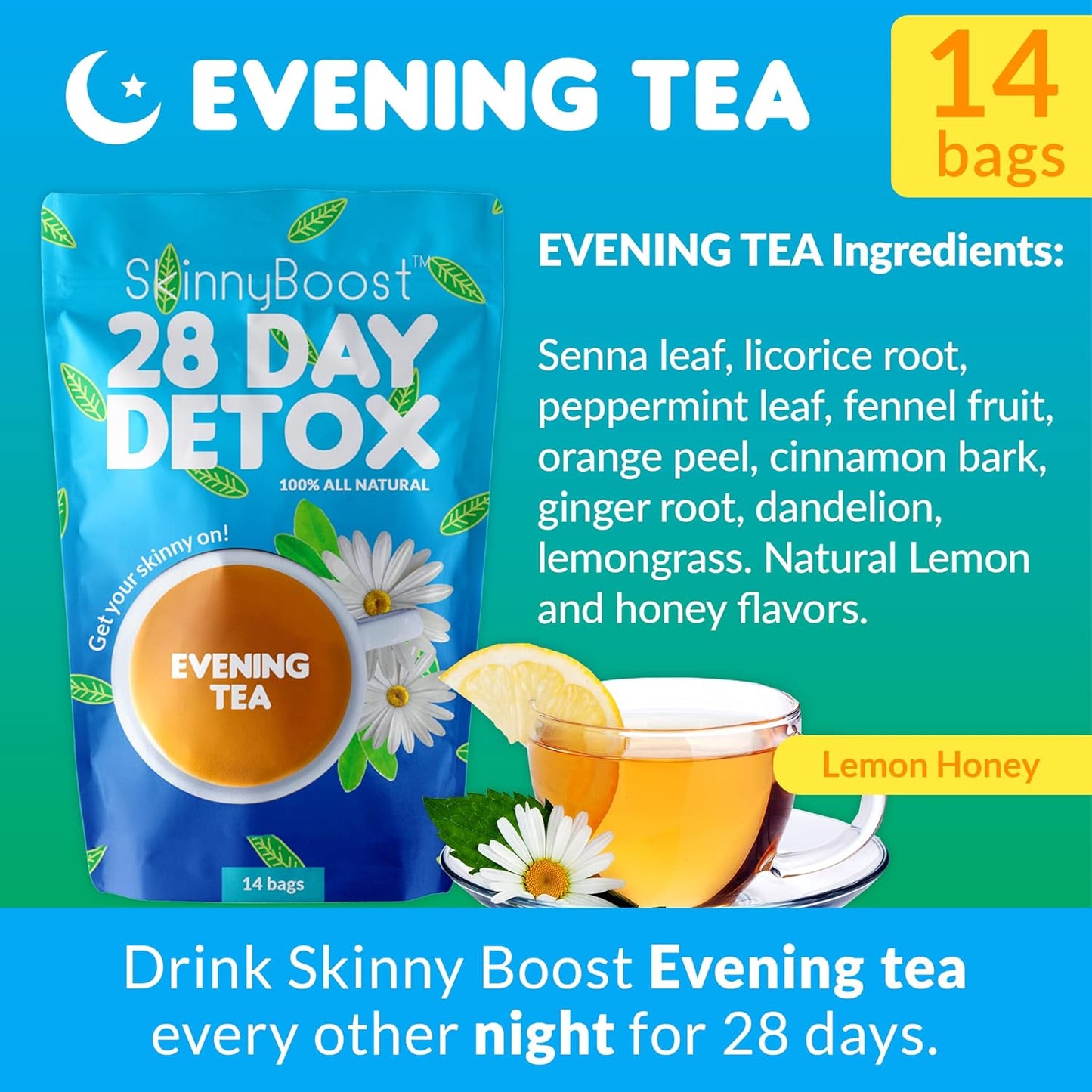 SkinnyBoost 28 Day Detox Tea Kit (2 PACK) - Daytime & Evening Teas for Non-GMO, Vegan Cleanse
